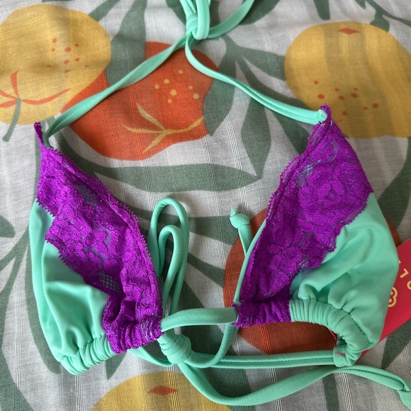 Mint Green and Purple Lace Bikini Set - Picture 5 of 5